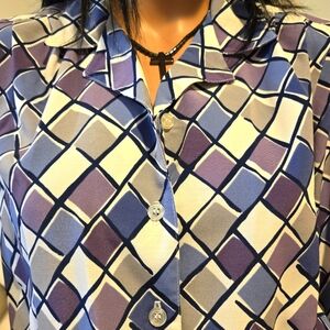 Alfred Dunner Long Sleeve Purple Diamond Print Blouse Size 8 Petite